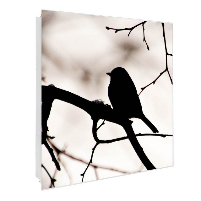 Bild von Banjado Großer Schlüsselkasten Glas 30x30cm Weiß Scharnier Links 50 Haken Beschreibbar Magnetisch Motiv Früher Vogel