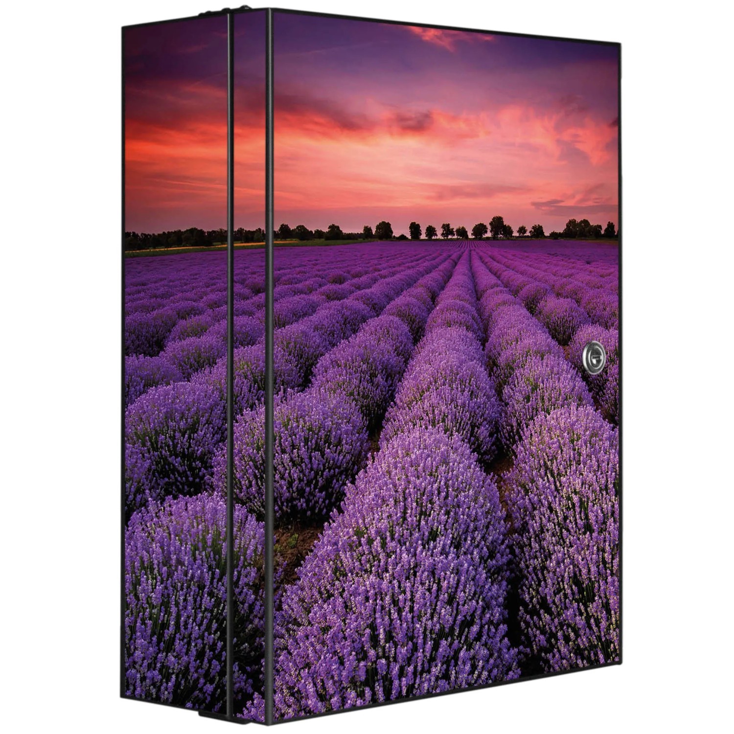 Bild von Banjado XXL Medizinschrank Abschliessbar 35x46x15cm Arzneischrank Anthrazit Aus Metall Mit Motiv Lavendelfeld