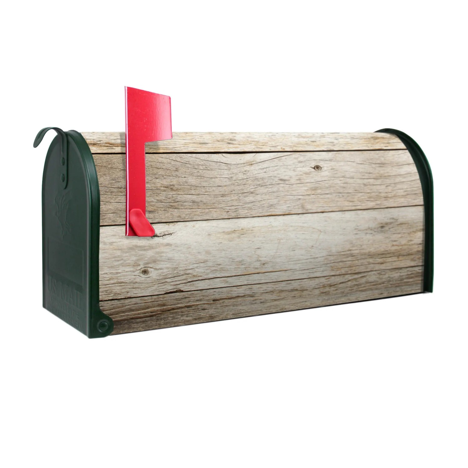 Bild von Banjado Amerikanischer Briefkasten Grün 48x22x16cm US Mailbox Letterbox Postkasten Stahl Pulverbeschichtet Motiv Graues Holz