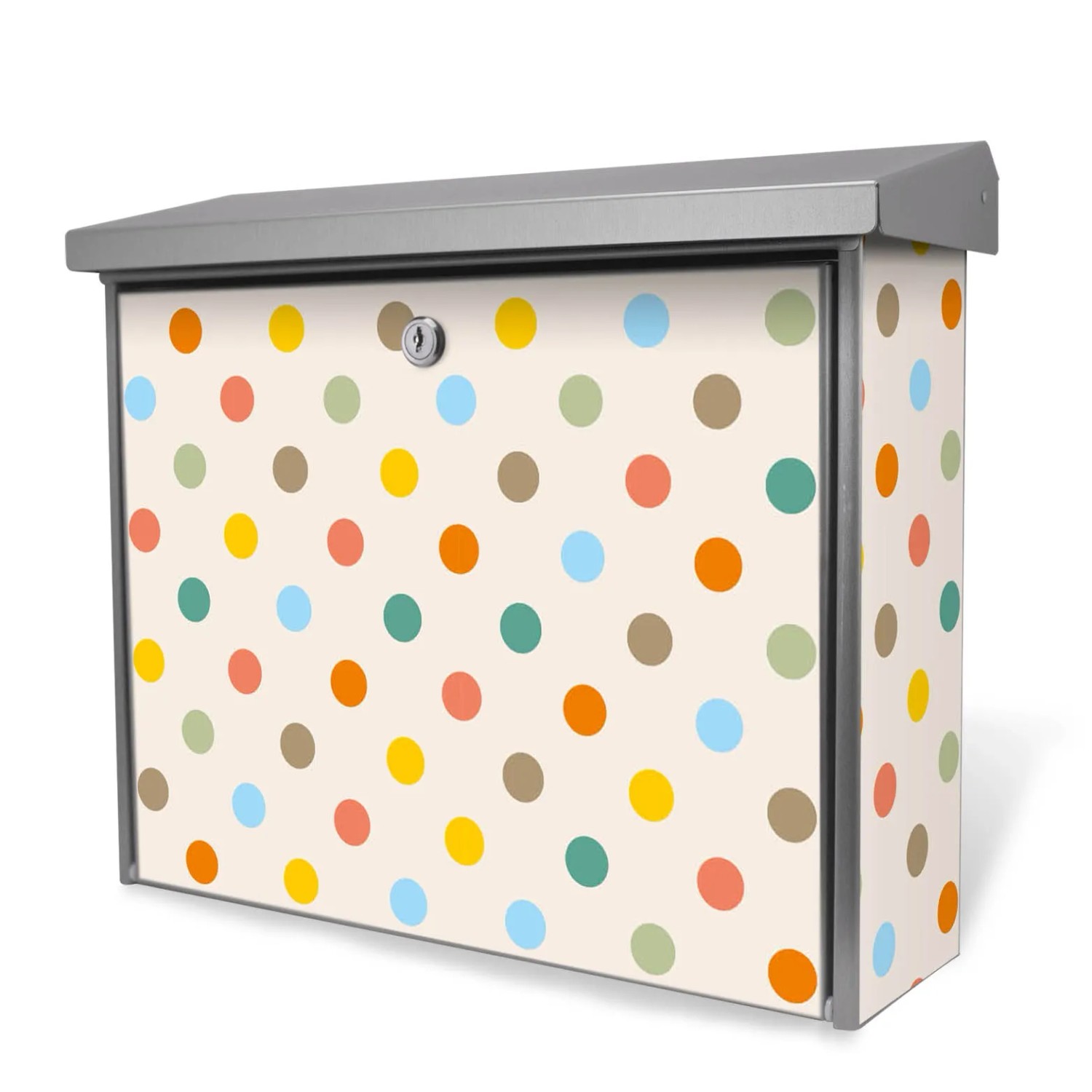 Bild von Banjado Briefkasten Edelstahl 38.5x31.5x12cm Ohne Zeitungsfach Inkl. Montagematerial Motiv Bunte Punkte