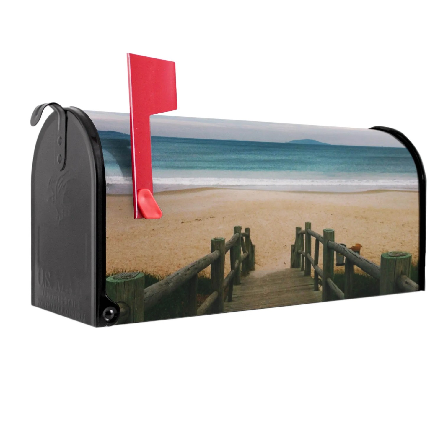 Bild von Banjado Amerikanischer Briefkasten Schwarz 48x22x16cm US Mailbox Letterbox Postkasten Stahl Pulverbeschichtet Motiv Zum Strand