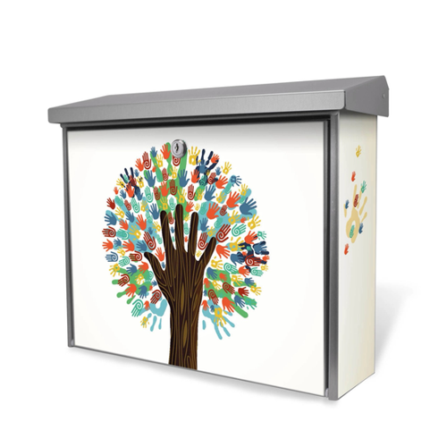 Bild von Banjado Briefkasten Edelstahl 38.5x31.5x12cm Ohne Zeitungsfach Inkl. Montagematerial Motiv We Are The World
