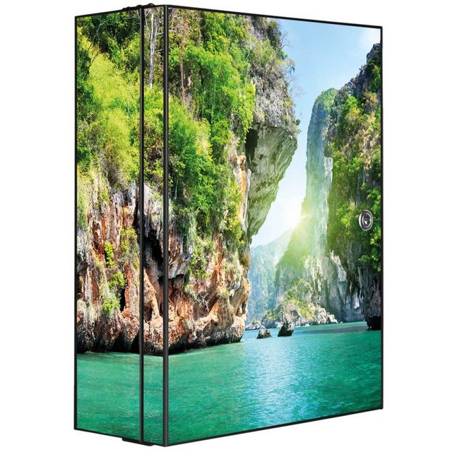 Bild von Banjado XXL Medizinschrank Abschliessbar 35x46x15cm Arzneischrank Anthrazit Aus Metall Mit Motiv Versteckte Bucht