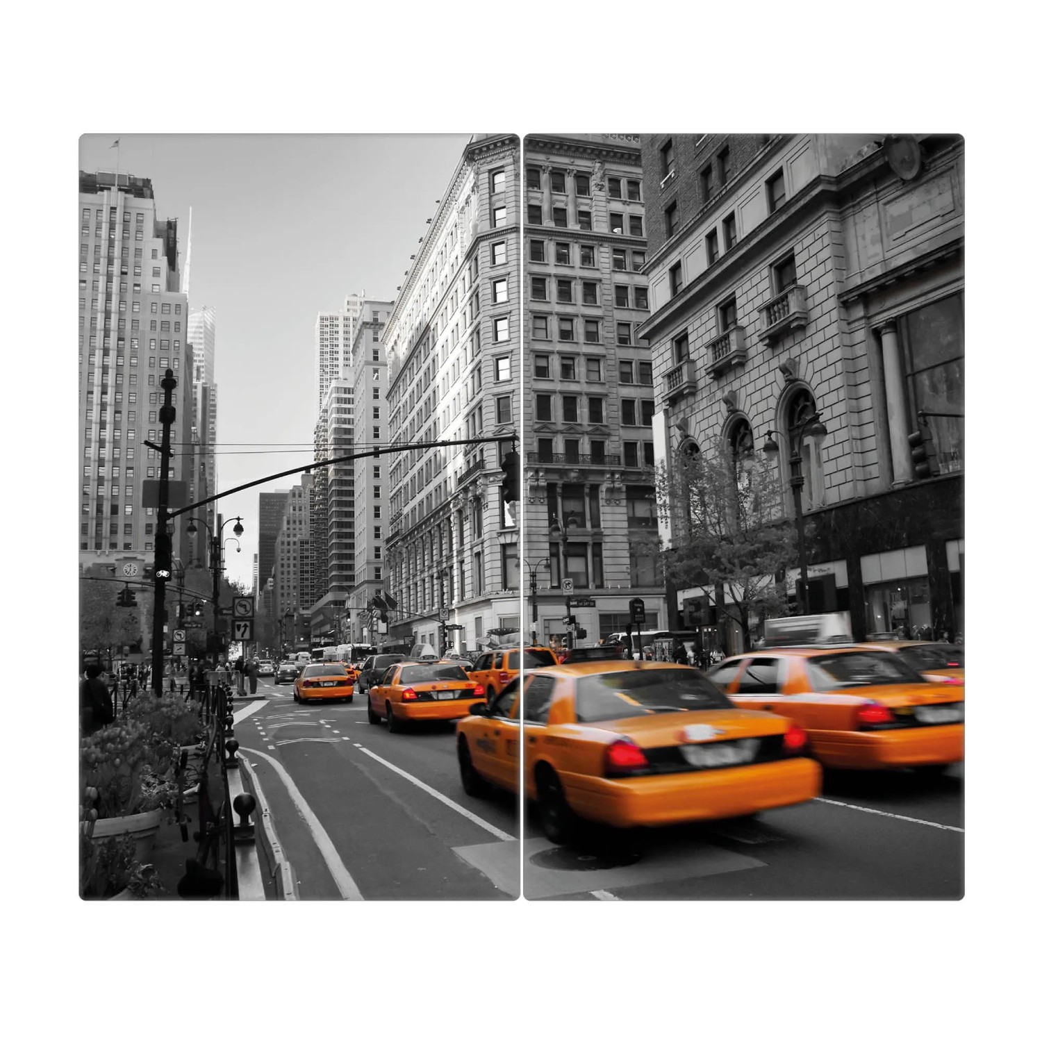 Bild von Banjado Herdabdeckplatte Glas 2 Teilig Je 30x52CM Schneidebrett Herdabdeckung Mit Motiv New York Taxi