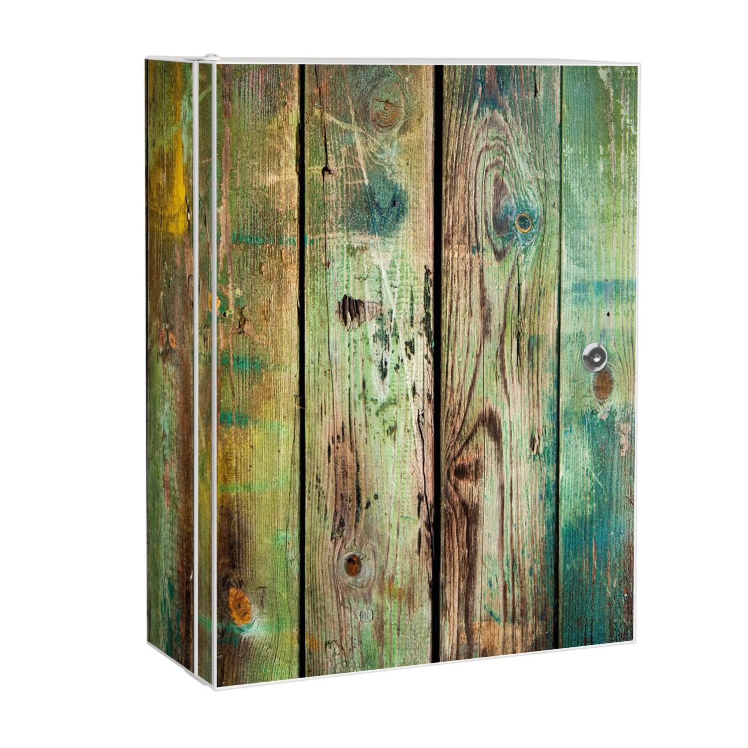 Bild von Banjado XXL Medizinschrank Abschliessbar 35x46x15cm Arzneischrank Weiß Aus Metall Mit Motiv Grünes Holz