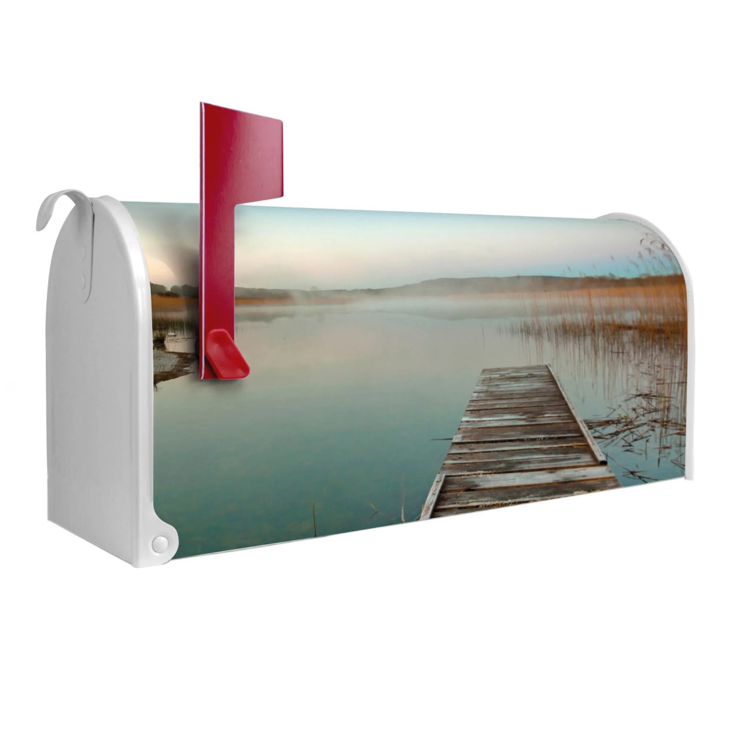 Bild von Banjado Amerikanischer Briefkasten Weiß 48x22x16cm US Mailbox Letterbox Postkasten Stahl Pulverbeschichtet Motiv Alter Steg