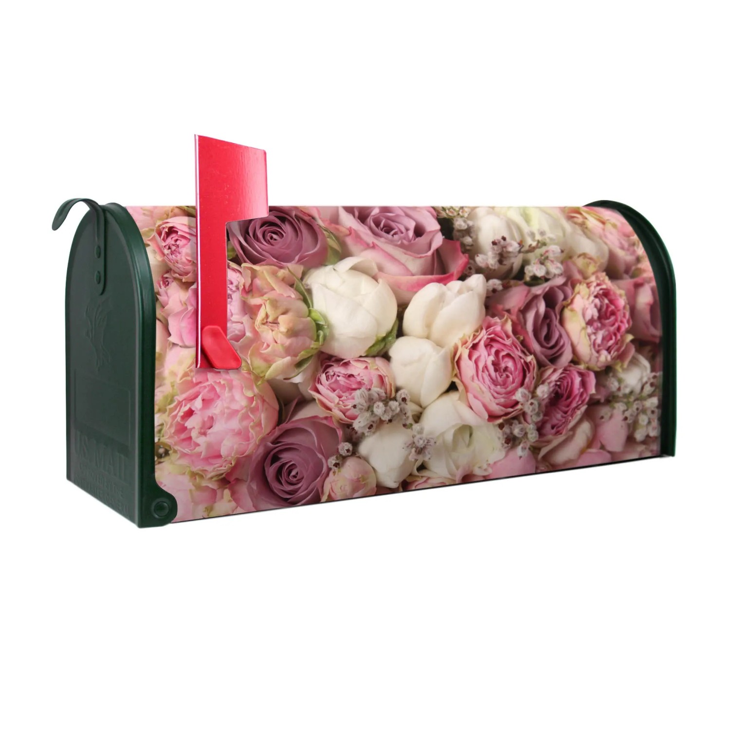 Bild von Banjado Amerikanischer Briefkasten Grün 48x22x16cm US Mailbox Letterbox Postkasten Stahl Pulverbeschichtet Motiv Strauss Rosen