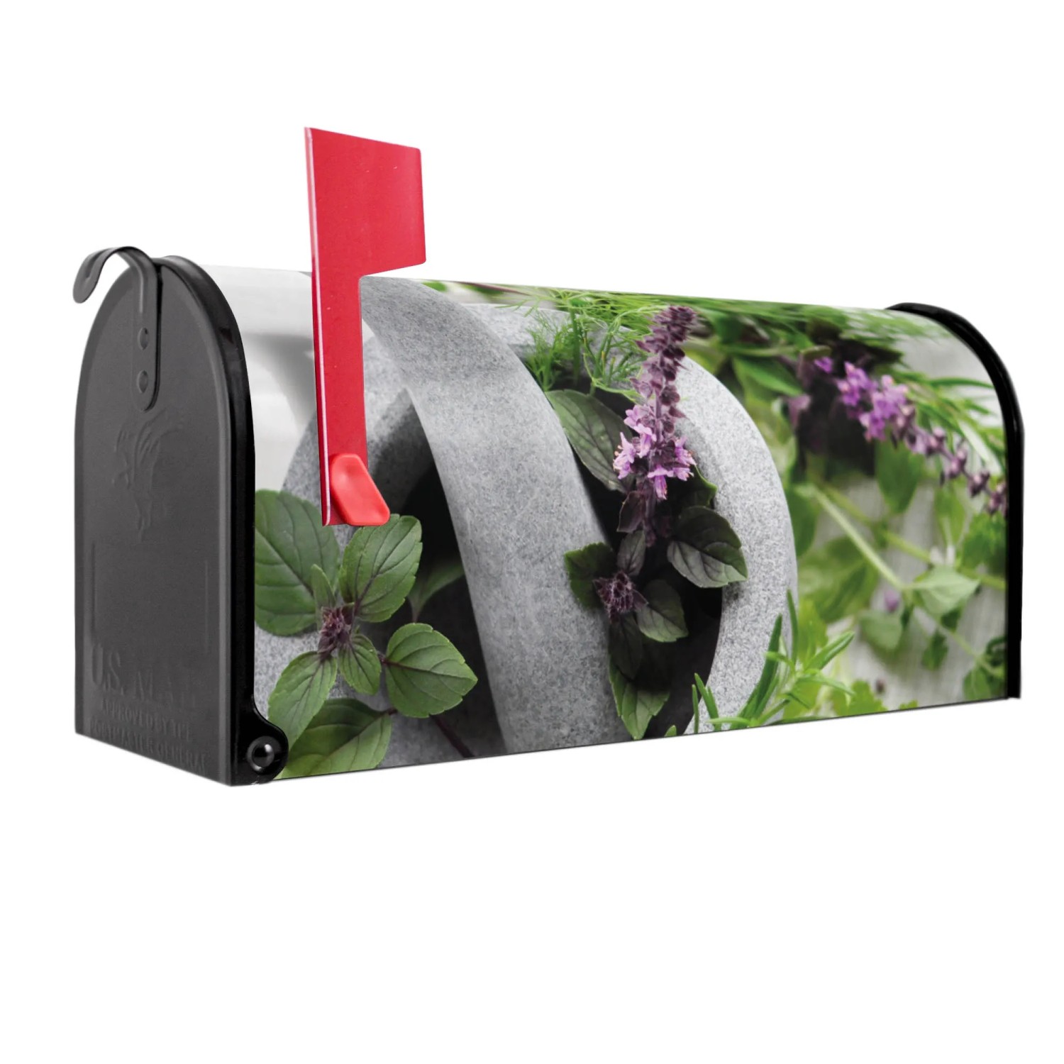 Bild von Banjado Amerikanischer Briefkasten Schwarz 48x22x16cm US Mailbox Letterbox Postkasten Stahl Pulverbeschichtet Motiv Kräuter