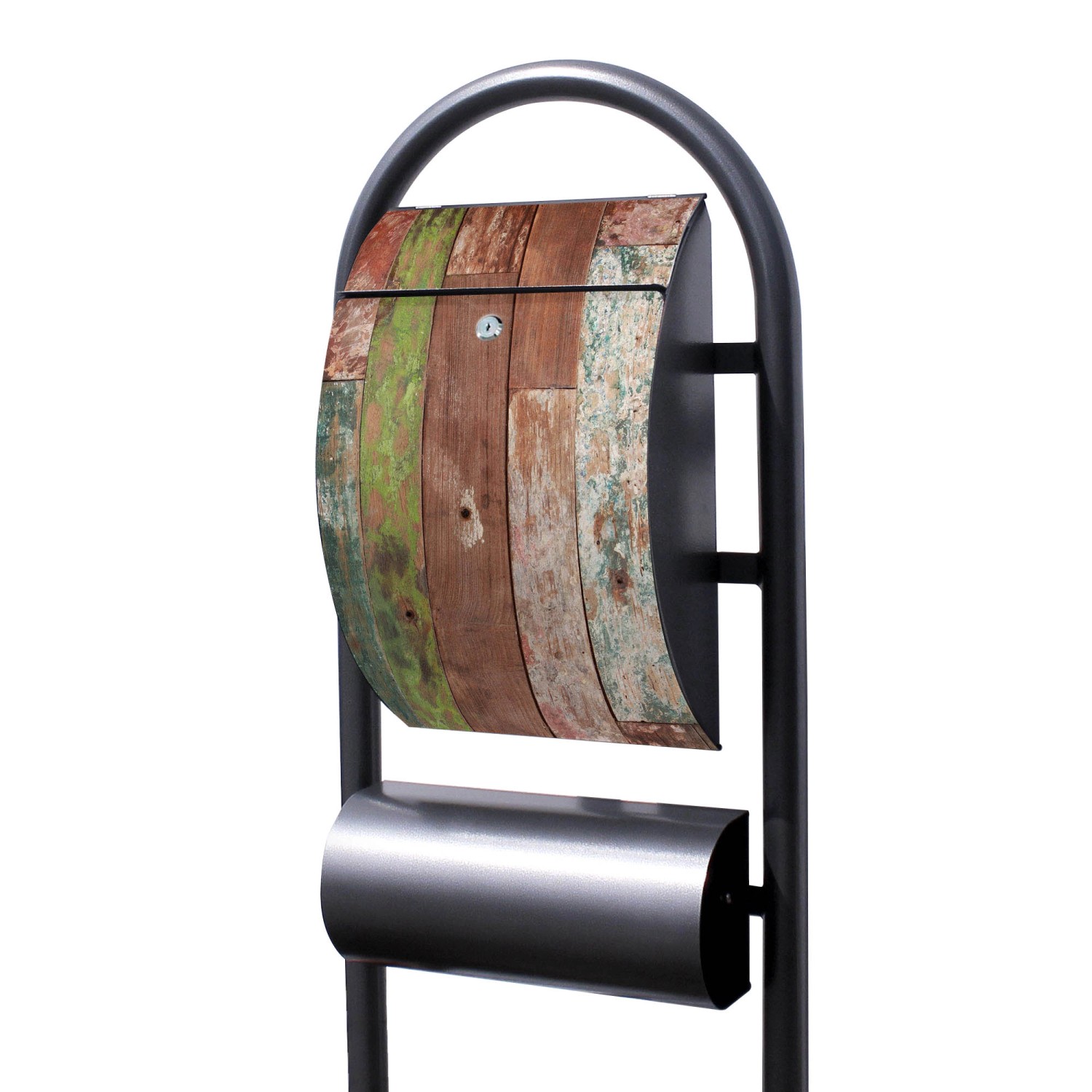 Bild von Banjado Standbriefkasten Hammerschlag Optik Größe 150x47x22cm Postkasten Freistehend Mit Zeitungsfach Motiv Buntes Holz