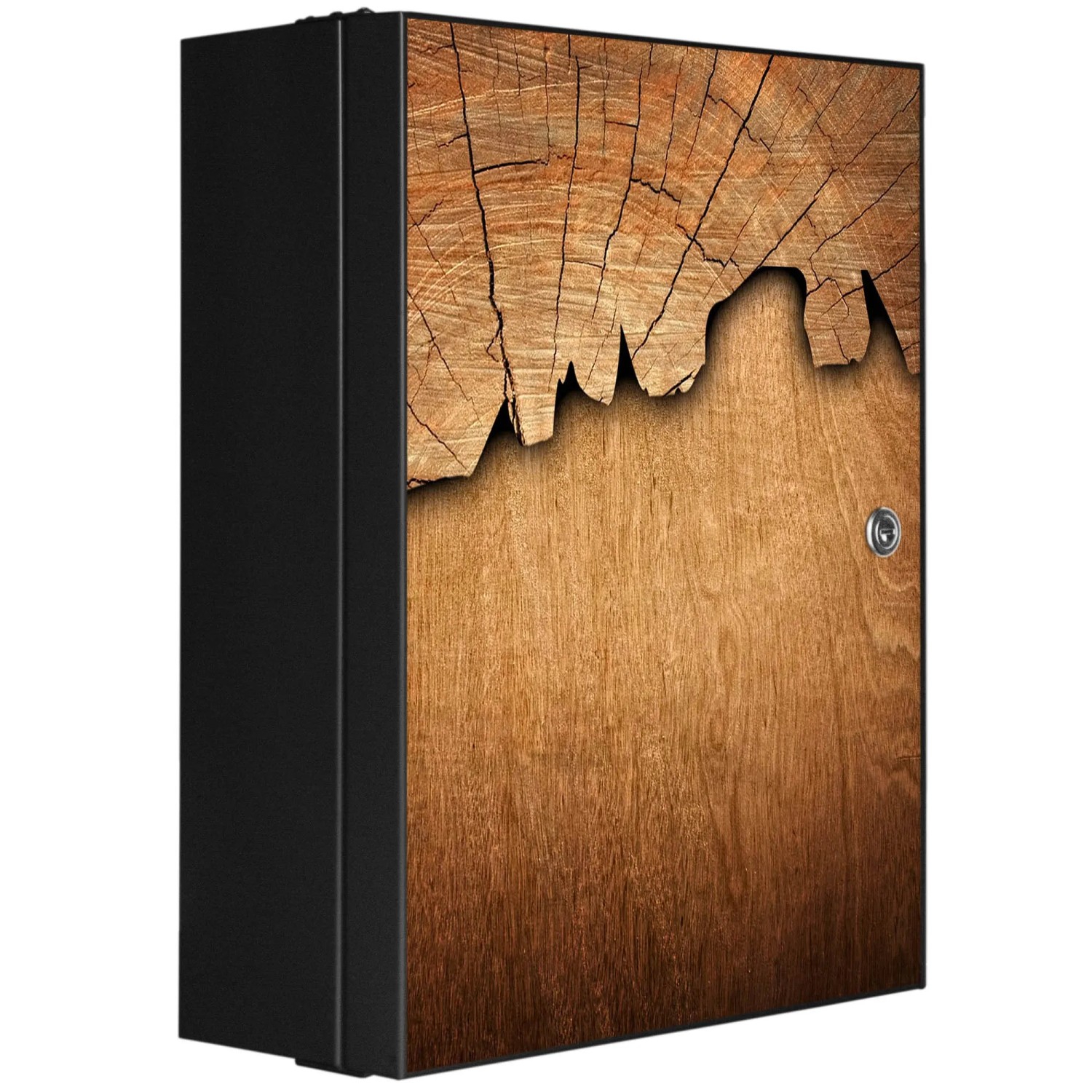Bild von Banjado XXL Medizinschrank Abschliessbar 35x46x15cm Arzneischrank Anthrazit Aus Metall Front Mit Motiv Holz
