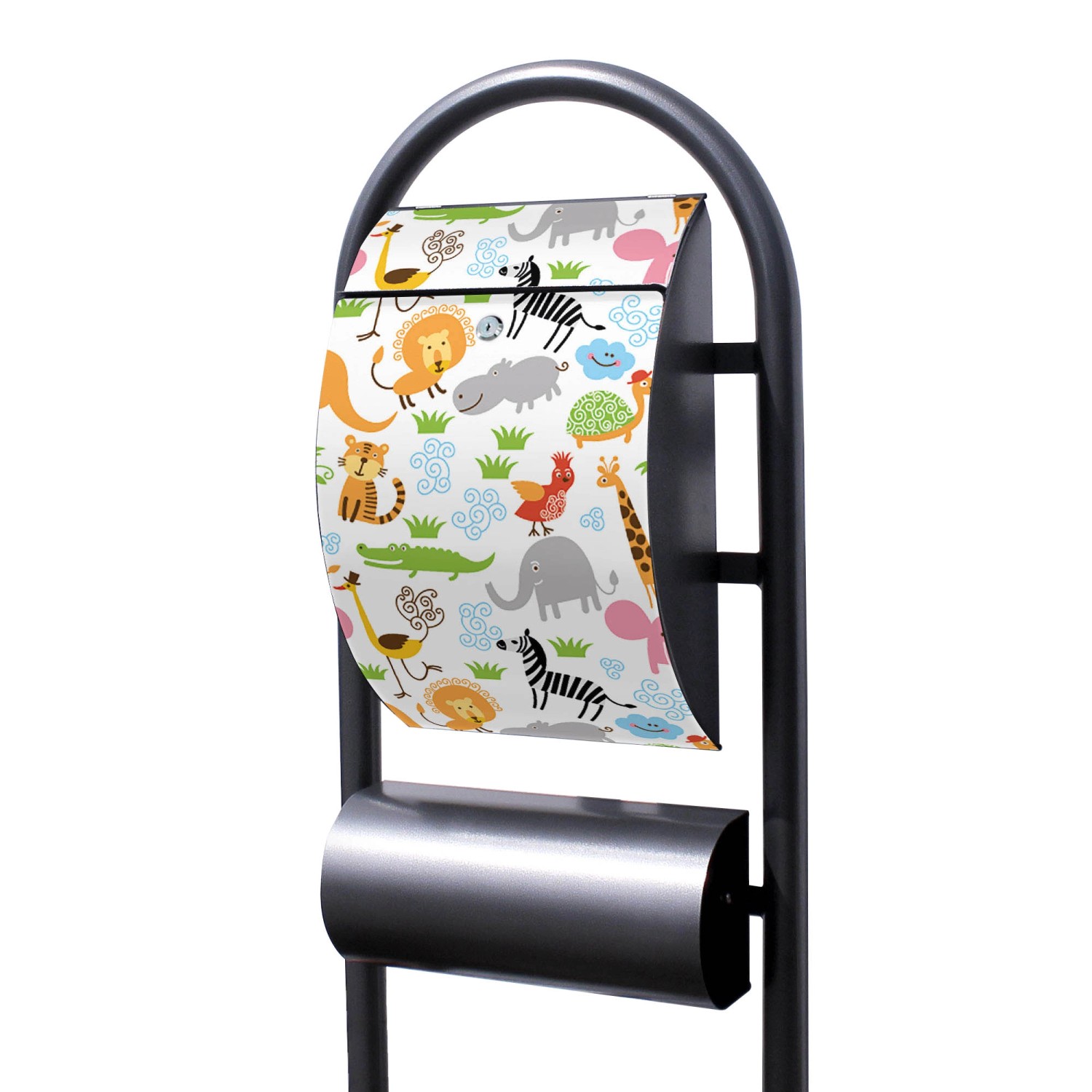 Bild von Banjado Standbriefkasten Hammerschlag Optik Größe 150x47x22cm Postkasten Freistehend Mit Zeitungsfach Motiv Fröhliche Tiere