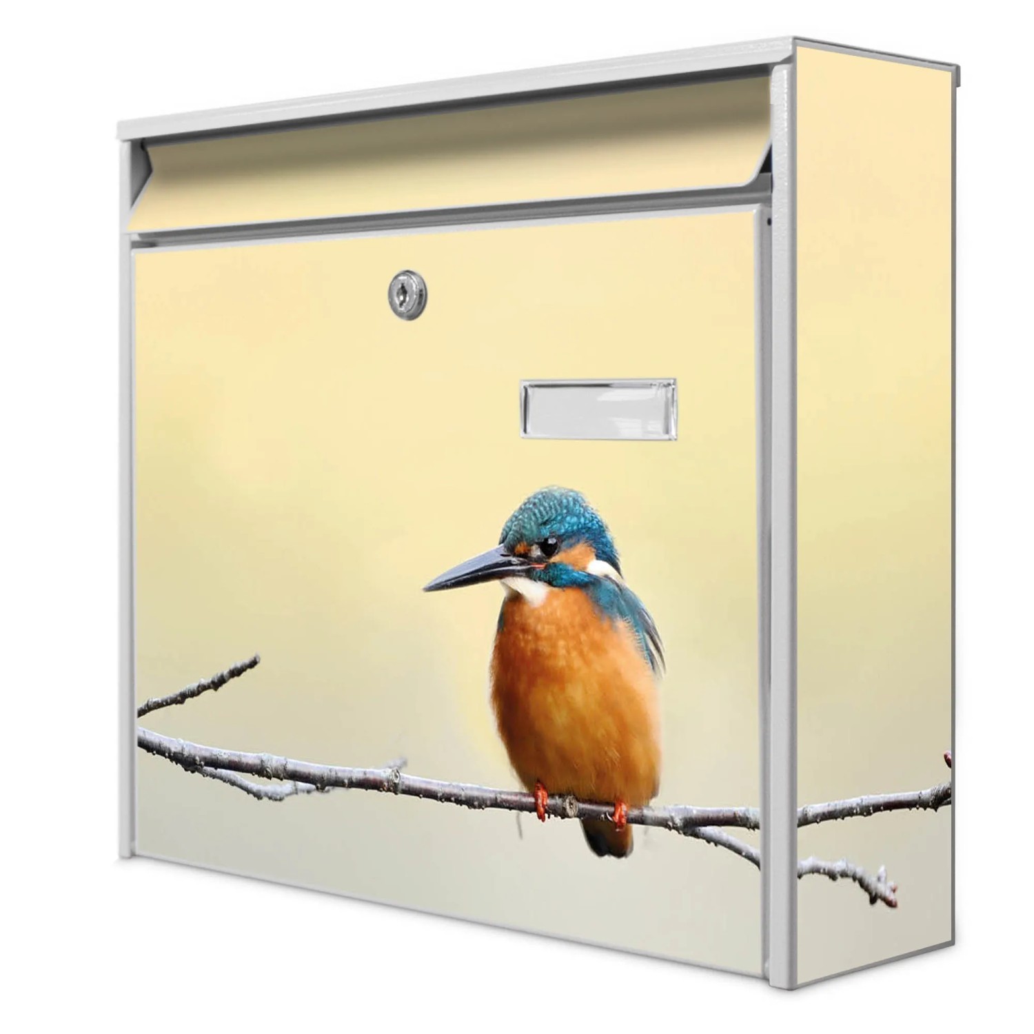 Bild von Banjado Briefkasten Weiß 36.2x32.2x10cm Groß / Inkl. Montagematerial & 2 Schlüsseln / Mit Namensschild Motiv Pause