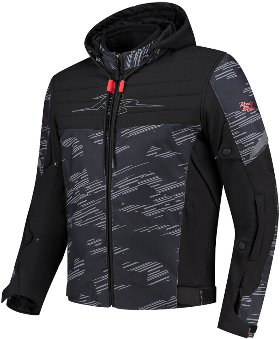 Bild von Rusty Stitches Liam Wasserdichte Motorrad Textiljacke, schwarz-grau-rot, Größe M für Männer