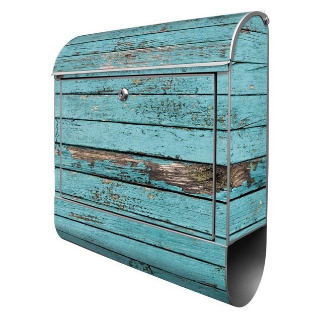 Bild von banjado Wandbriefkasten Stahl Holz (Wandbriefkasten witterungsbeständig, pulverbeschichtet, mit Zeitungsfach), 39 x 47 x 14cm