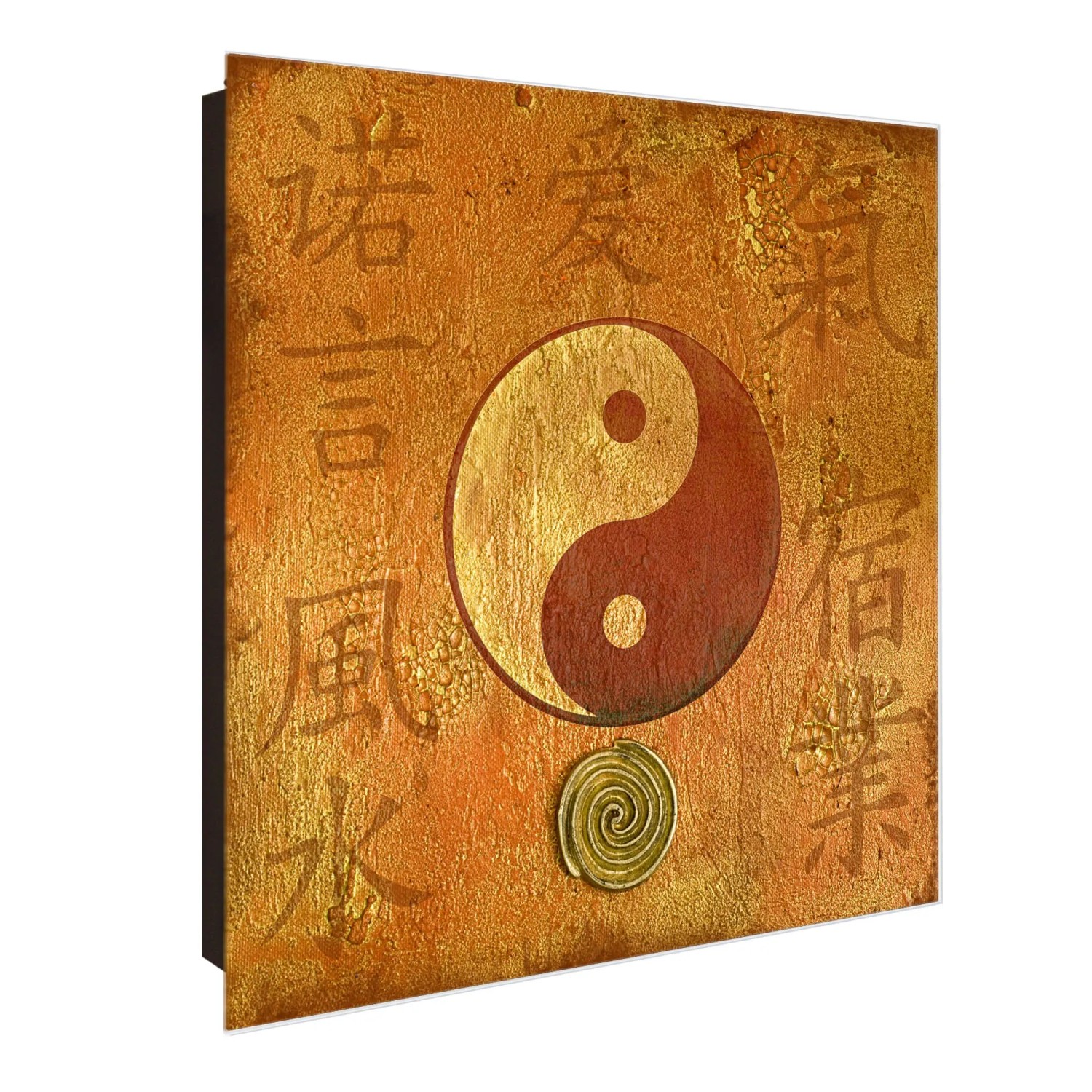 Bild von Banjado Großer Schlüsselkasten Glas 30x30cm Schwarz Scharnier Links 50 Haken Beschreibbar Magnetisch Motiv Yin Yang