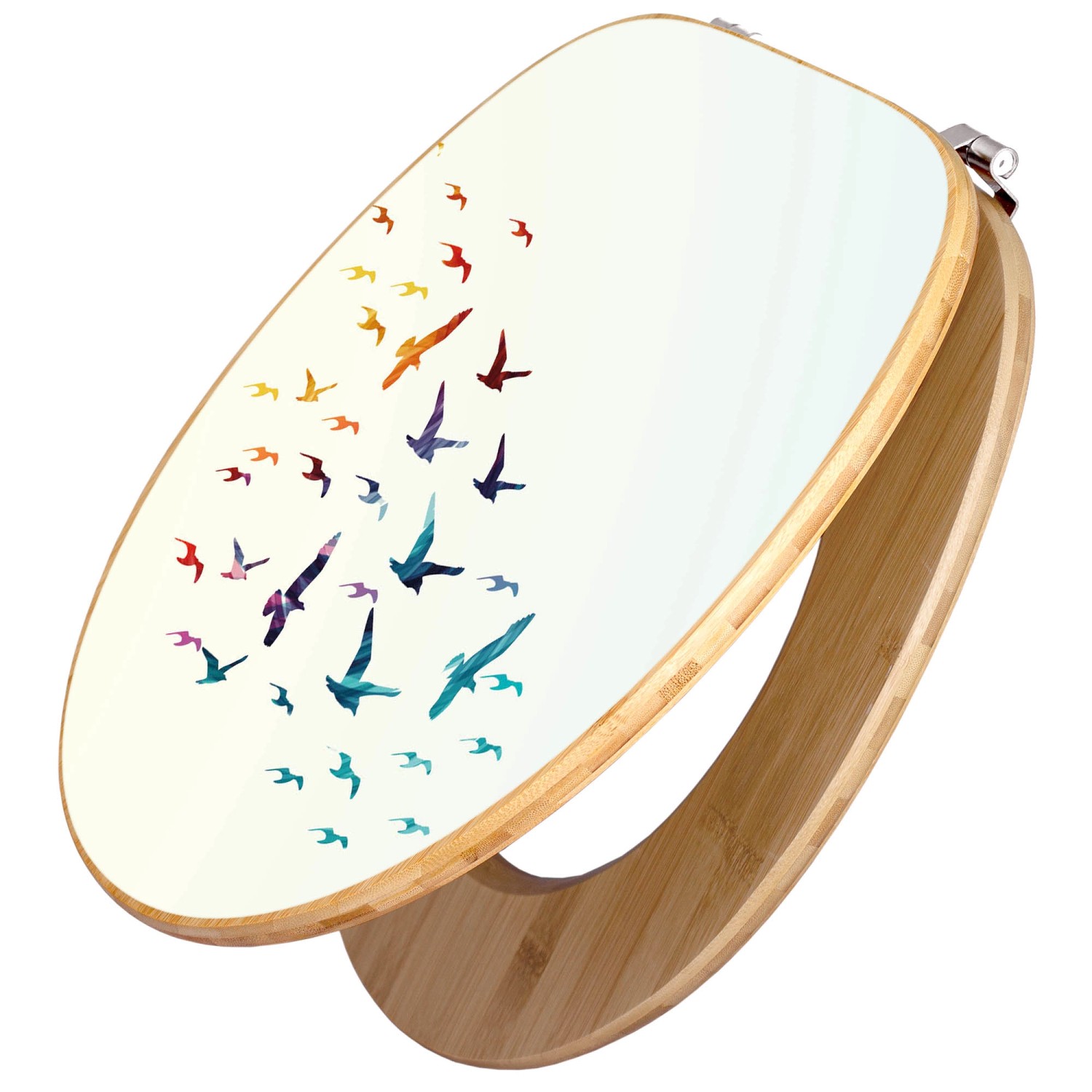Bild von Banjado Design WC Sitz Bambus Toilettendeckel Toilettensitz Bambus Holz Klodeckel WC-Sitz Universal Scharnieren Motiv Fliegende Vögel
