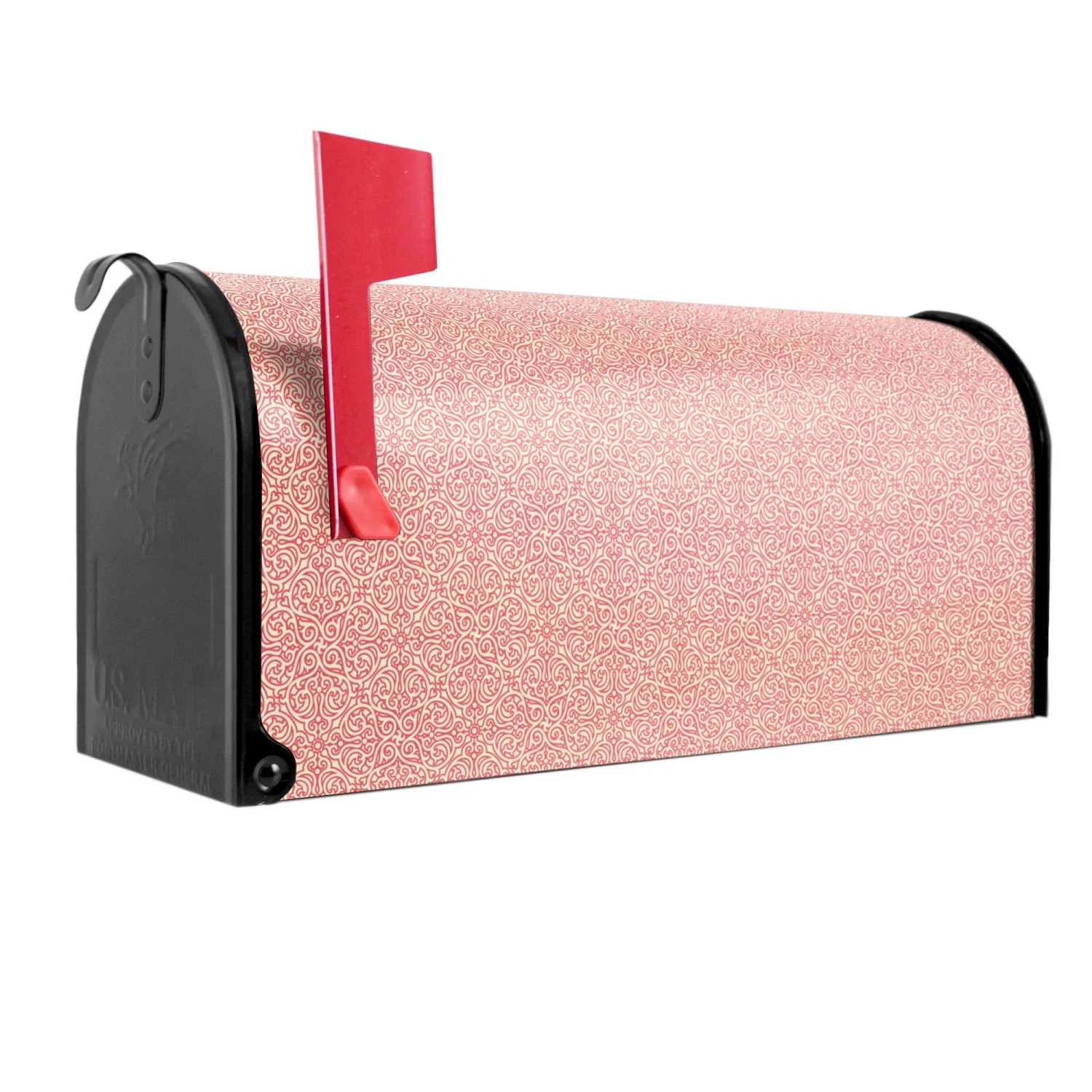 Bild von Banjado Amerikanischer Briefkasten Schwarz 48x22x16cm US Mailbox Letterbox Postkasten Stahl Pulverbeschichtet Motiv Rosa Arabesque