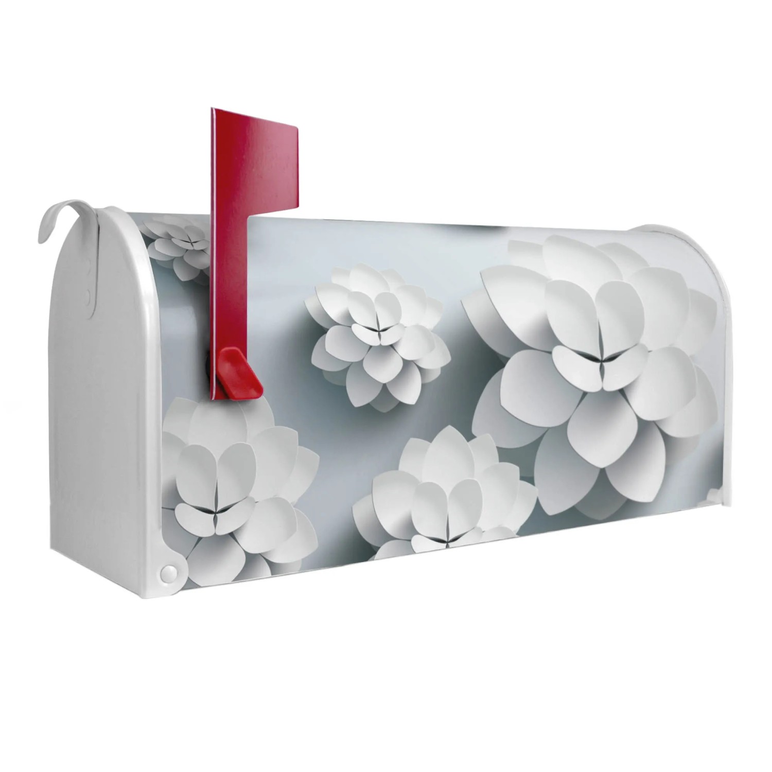 Bild von Banjado Amerikanischer Briefkasten Weiß 48x22x16cm US Mailbox Letterbox Postkasten Stahl Pulverbeschichtet Motiv Papier Lotus