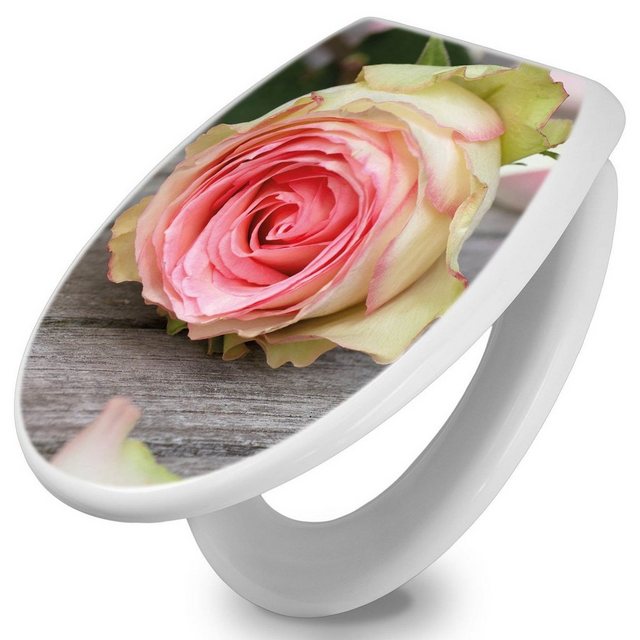 Bild von Banjado Toilettendeckel Mit Absenkautomatik WC-Sitz Soft Close Weiß Hygienischer Duroplast Leichte Montage Mit Motiv Rosa Rose