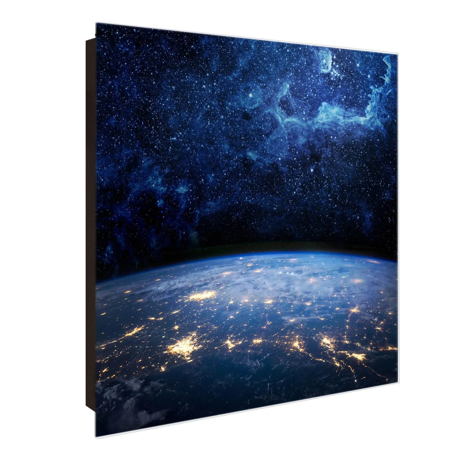 Bild von Banjado Großer Schlüsselkasten Glas 30x30cm Schwarz Scharnier Rechts 50 Haken Beschreibbar Magnetisch Motiv Galaxie