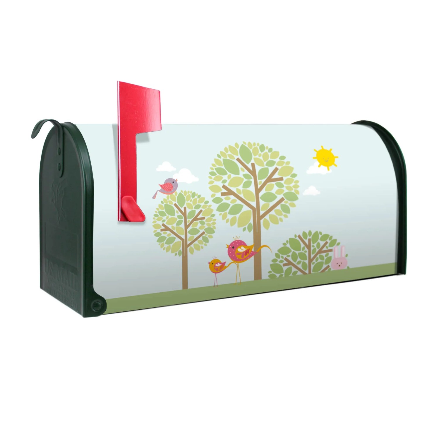 Bild von Banjado Amerikanischer Briefkasten Grün 48x22x16cm US Mailbox Letterbox Postkasten Stahl Pulverbeschichtet Motiv Drei Bäume