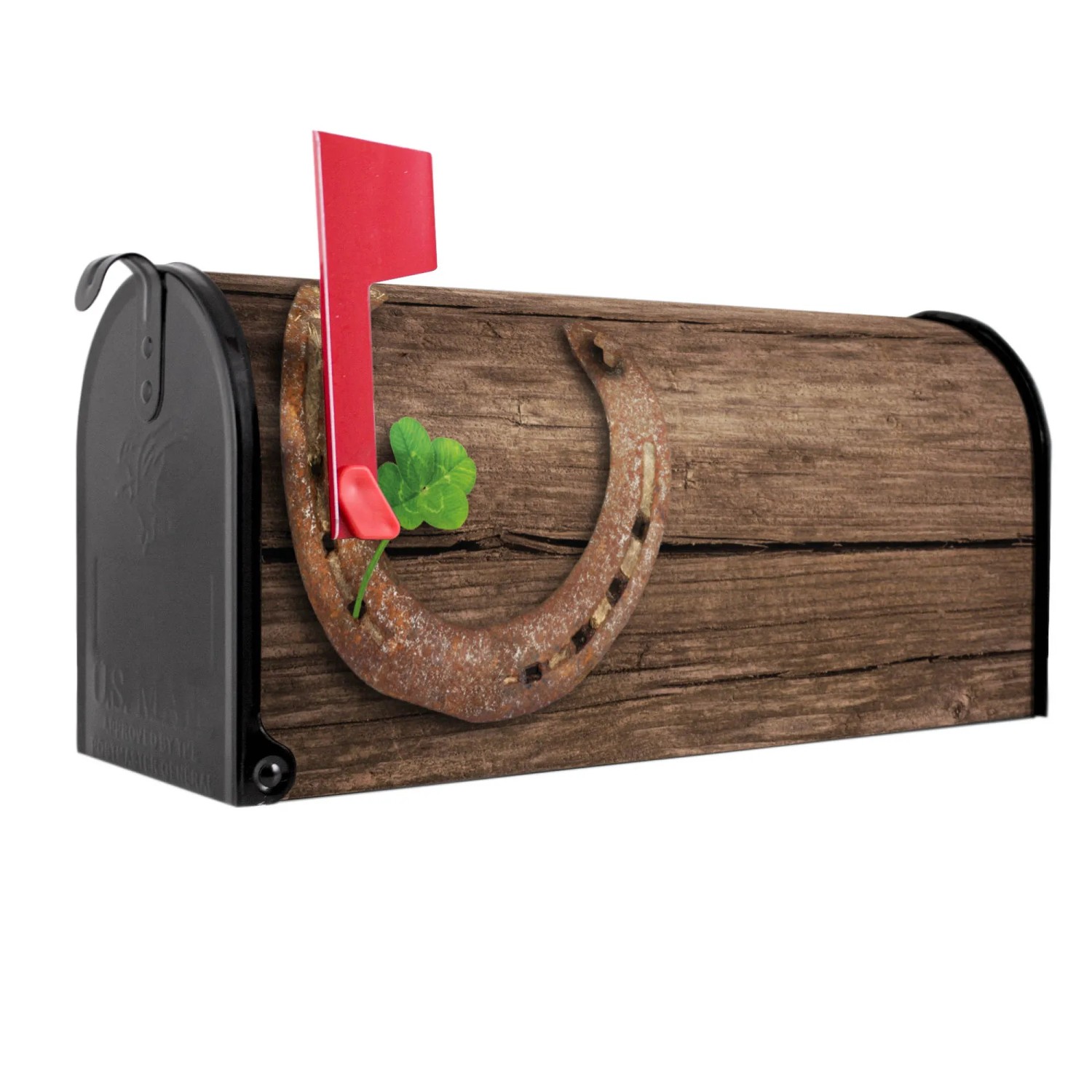 Bild von Banjado Amerikanischer Briefkasten Schwarz 48x22x16cm US Mailbox Letterbox Postkasten Stahl Pulverbeschichtet Motiv Doppeltes Glück