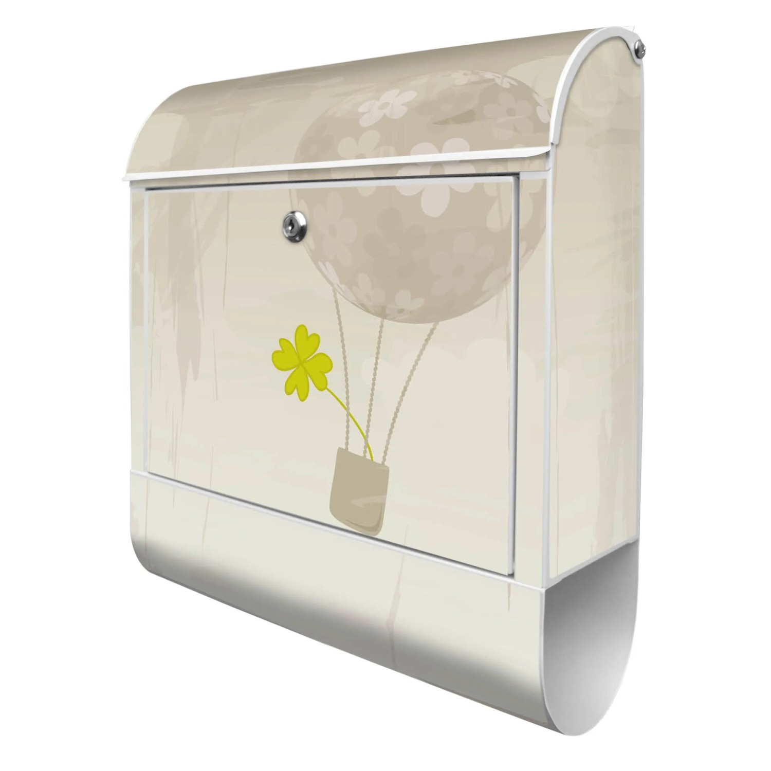 Bild von Banjado Design Briefkasten Weiß Pulverbeschichtet 39x47x14cm 2 Schlüssel Mit Zeitungsfach Motiv Flüchtiges Glück