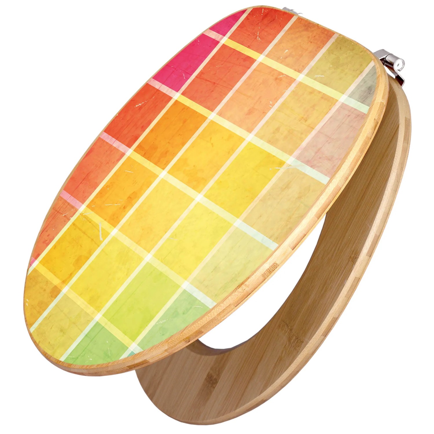 Bild von Banjado Design WC Sitz Bambus Toilettendeckel Toilettensitz Bambus Holz Klodeckel WC-Sitz Universal Scharnieren Motiv Bunte Glasbausteine