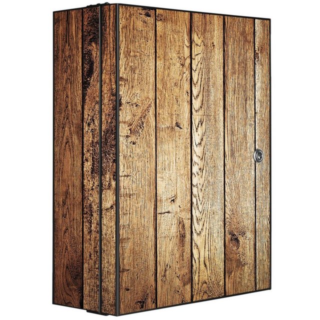 Bild von Banjado XXL Medizinschrank Abschliessbar 35x46x15cm Arzneischrank Anthrazit Aus Metall Mit Motiv Geöltes Holz