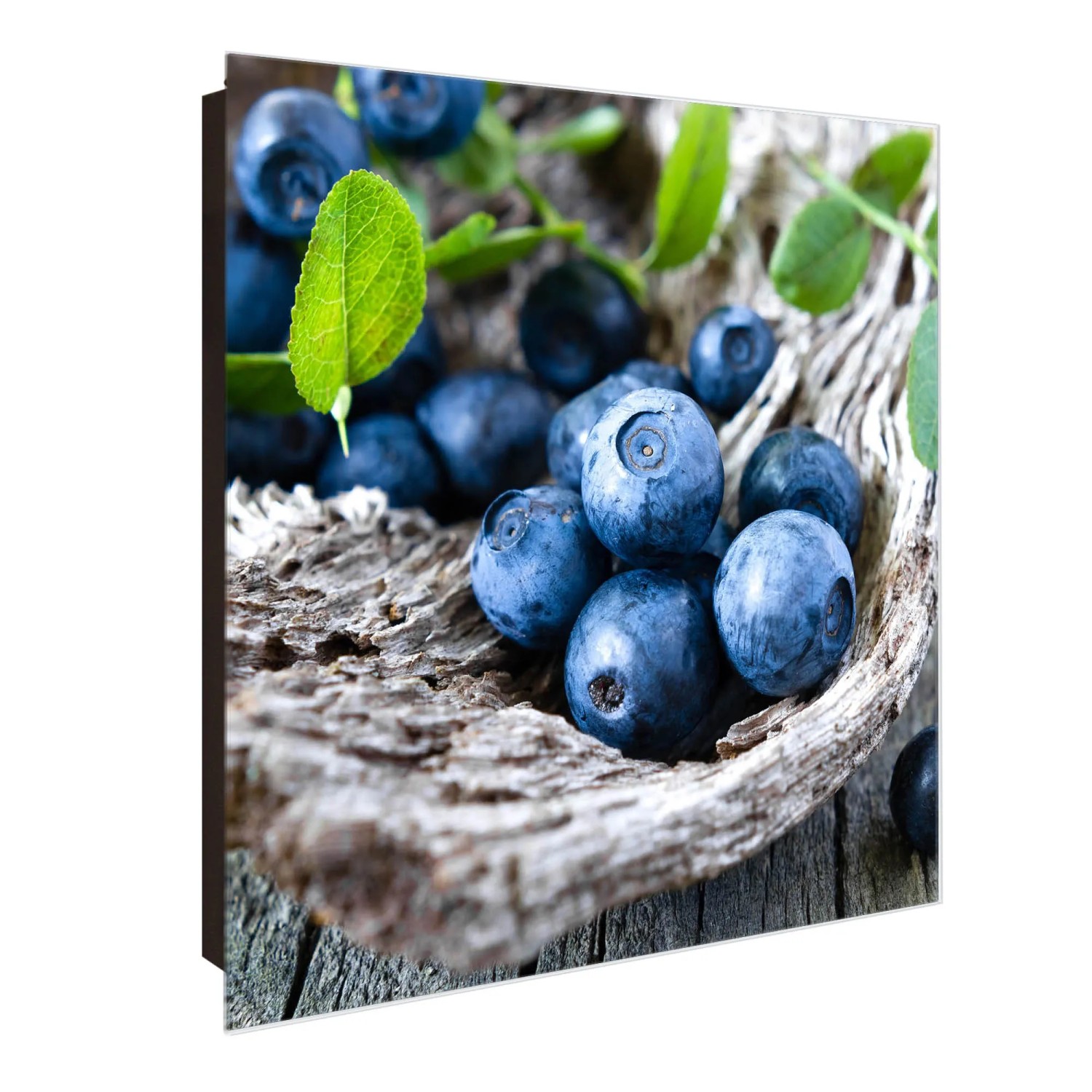 Bild von Banjado Großer Schlüsselkasten Glas 30x30cm Schwarz Scharnier Links 50 Haken Beschreibbar Magnetisch Motiv Blaubeeren