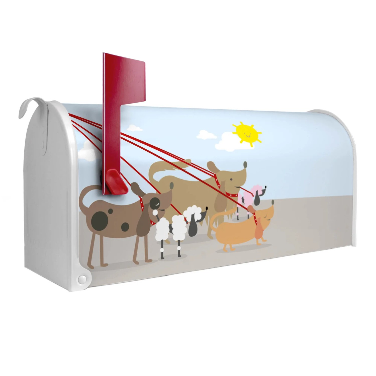 Bild von Banjado Amerikanischer Briefkasten Weiß 48x22x16cm US Mailbox Letterbox Postkasten Stahl Pulverbeschichtet Motiv Gassi Gehen