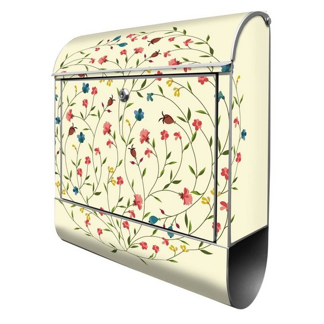 Bild von banjado Wandbriefkasten Stahl Blumenreigen (Wandbriefkasten witterungsbeständig, pulverbeschichtet, mit Zeitungsfach), 39 x 47 x 14cm