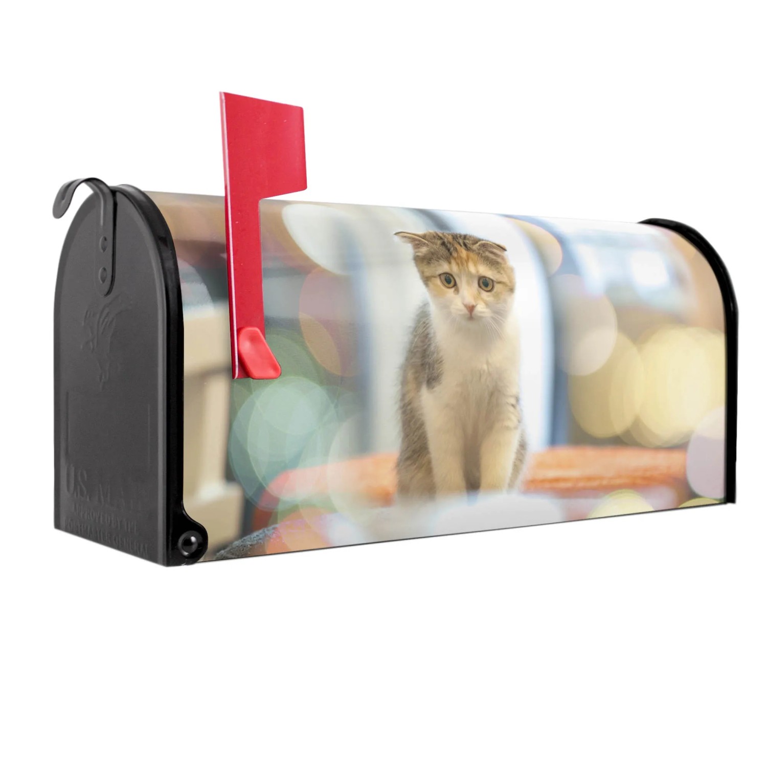 Bild von Banjado Amerikanischer Briefkasten Schwarz 48x22x16cm US Mailbox Letterbox Postkasten Stahl Pulverbeschichtet Motiv Kleine Katze