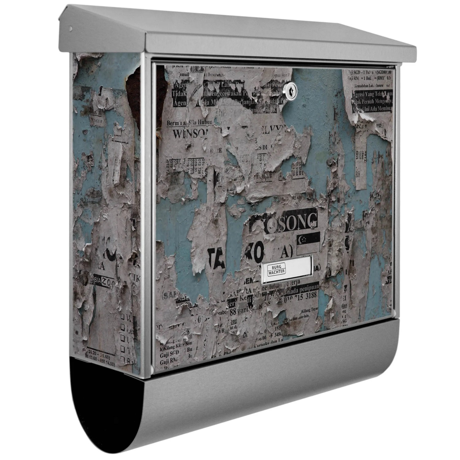 Bild von Banjado Briefkasten Edelstahl 38x39x12cm Mit Zeitungsfach Inkl. Montagematerial Motiv Wand Mit Zeitungen