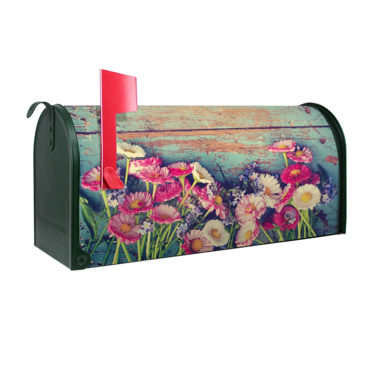 Bild von Banjado Amerikanischer Briefkasten Grün 48x22x16cm US Mailbox Letterbox Postkasten Stahl Pulverbeschichtet Motiv Blumenpfücken