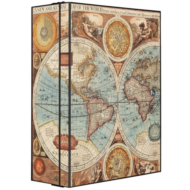 Bild von Banjado XXL Medizinschrank Abschliessbar 35x46x15cm Arzneischrank Anthrazit Aus Metall Mit Motiv Historische Weltkarte