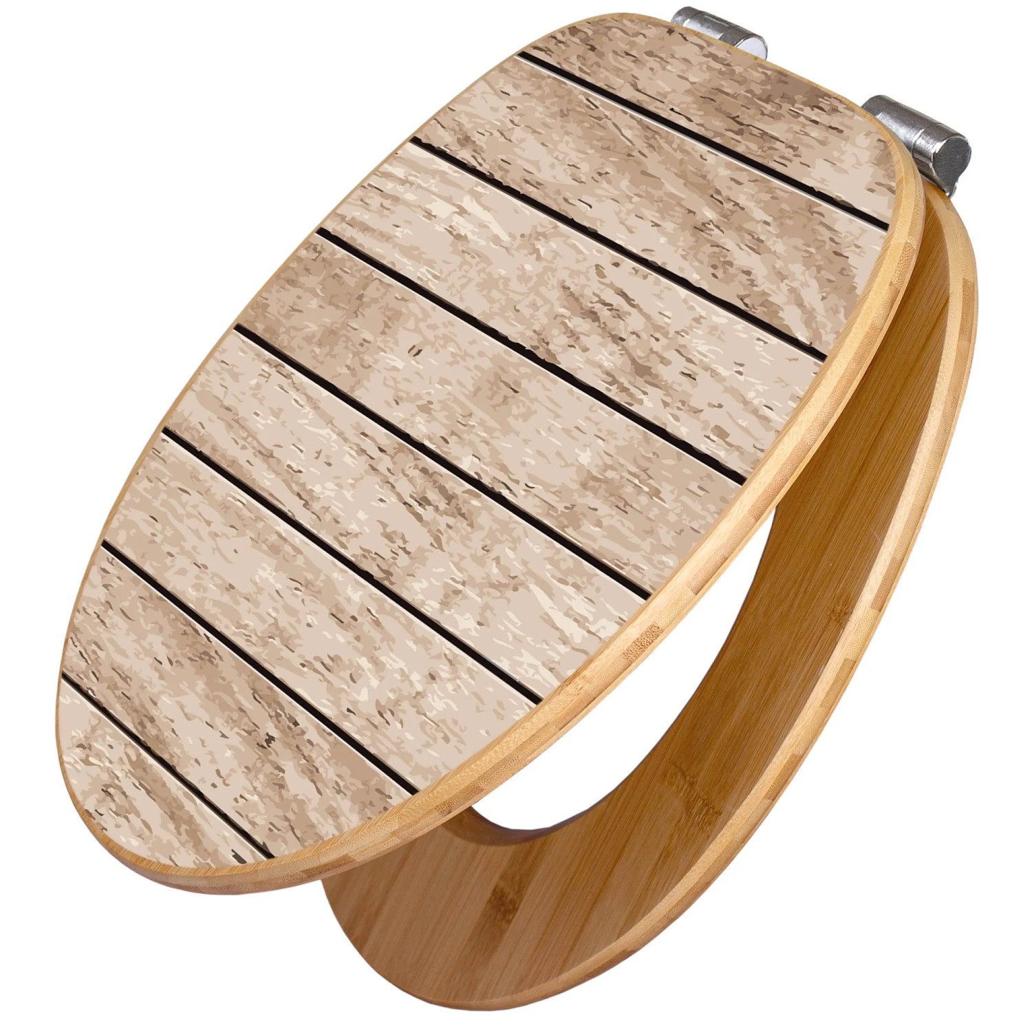 Bild von Banjado Design WC Sitz Bambus Holz Toilettendeckel Mit Absenkautomatik Klodeckel WC-Sitz Soft Close Mit Motiv Blasse Holzlatten