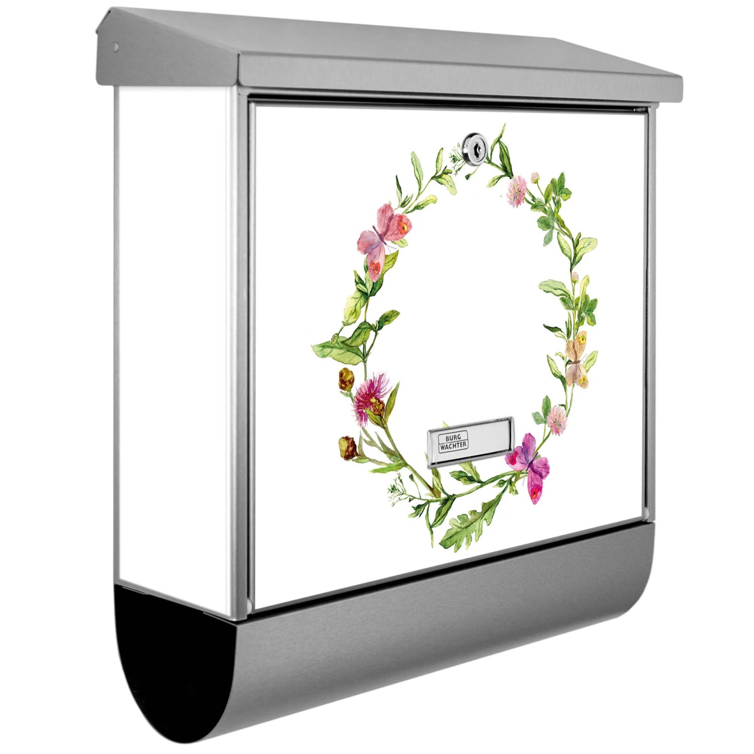 Bild von Banjado Briefkasten Edelstahl 38x39x12cm Mit Zeitungsfach Inkl. Montagematerial Motiv Aquarell Blumenring