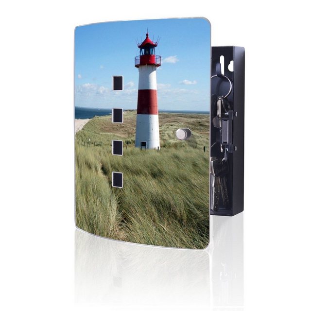 Bild von Banjado Design Schlüsselkasten Aus Edelstahl Für 10 Schlüssel 24x21,5x7cm Mit Magnetverschluss Motiv Leuchtturm