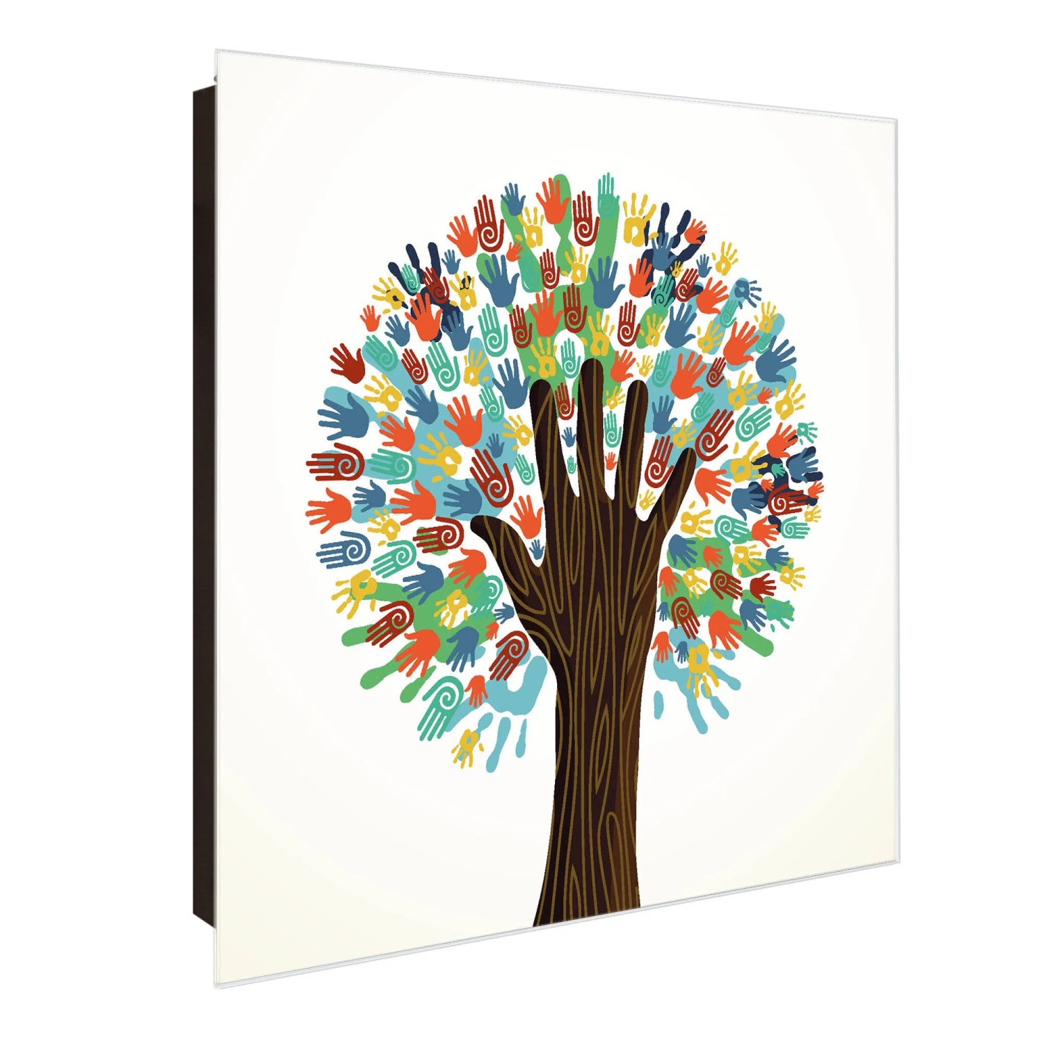 Bild von Banjado Großer Schlüsselkasten Glas 30x30cm Schwarz Scharnier Links 50 Haken Beschreibbar Magnetisch Motiv We Are The World