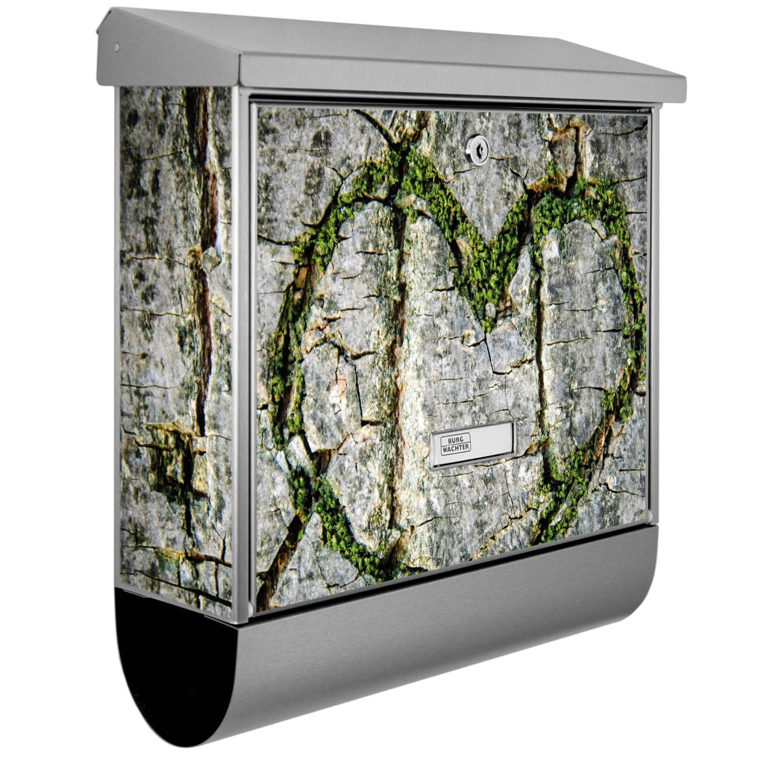 Bild von Banjado Briefkasten Edelstahl 38x39x12cm Mit Zeitungsfach Inkl. Montagematerial Motiv Herz Aus Moos