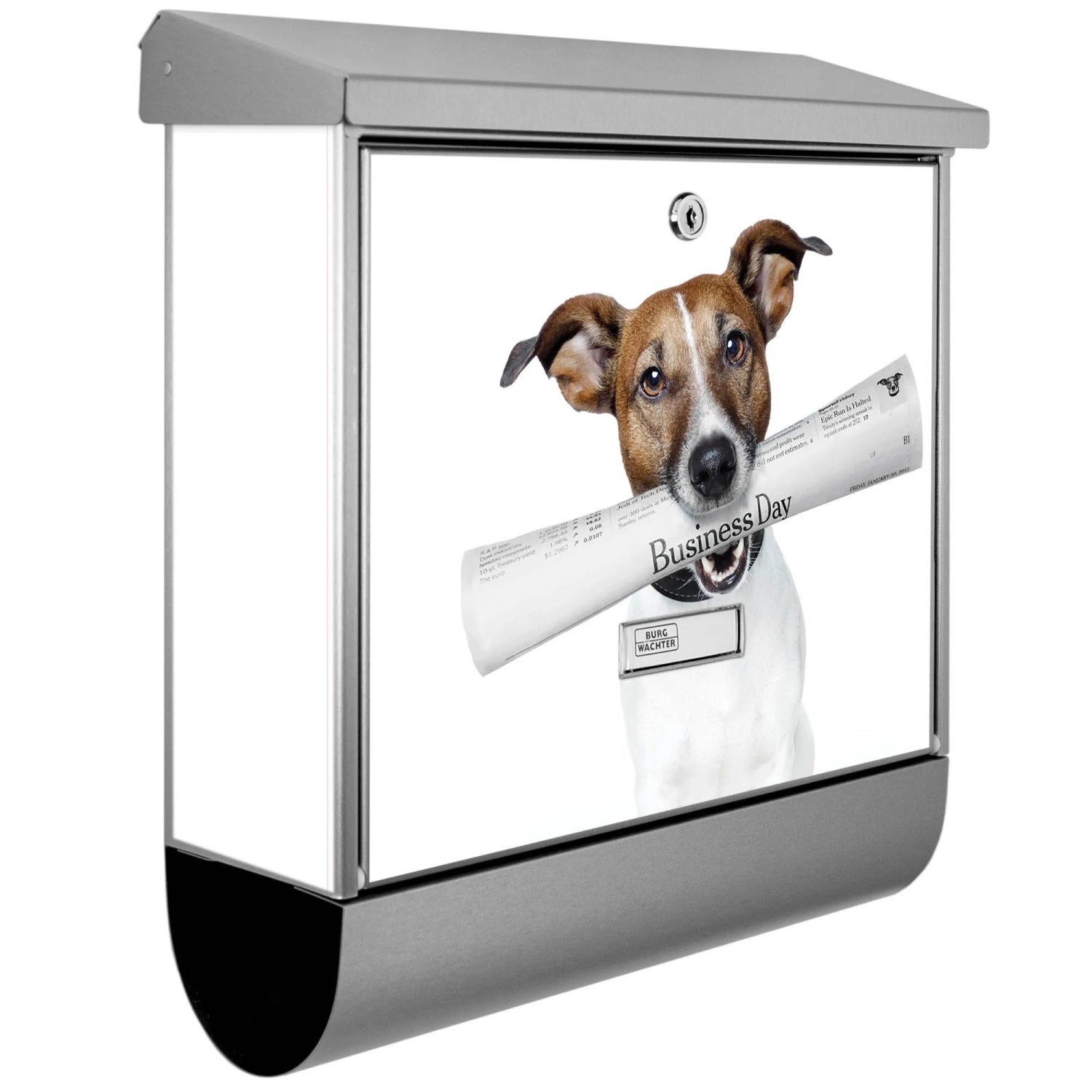Bild von Banjado Briefkasten Edelstahl 38x39x12cm Mit Zeitungsfach Inkl. Montagematerial Motiv Business Day