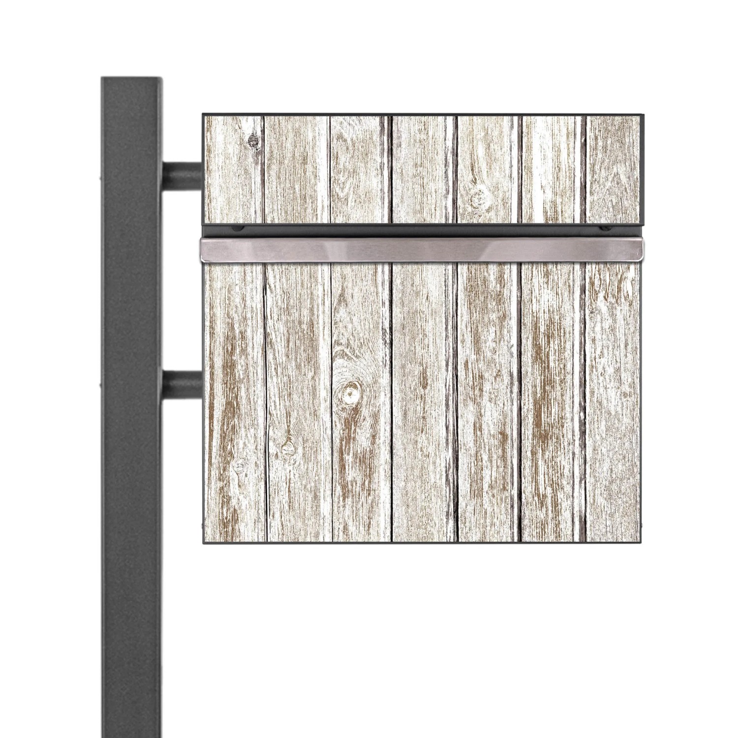 Bild von Banjado Standbriefkasten Anthrazit 45x120x16.5cm Groß Inkl. Montagematerial & 2 Schlüsseln Motiv Weißes Holz