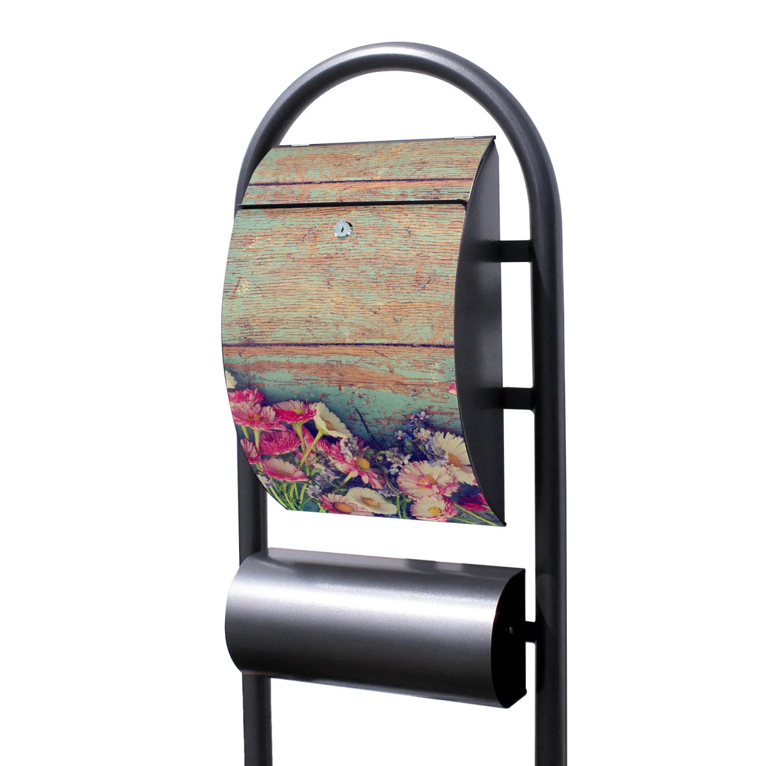 Bild von Banjado Standbriefkasten Hammerschlag Optik Größe 150x47x22cm Postkasten Freistehend Mit Zeitungsfach Motiv Blumenpfücken