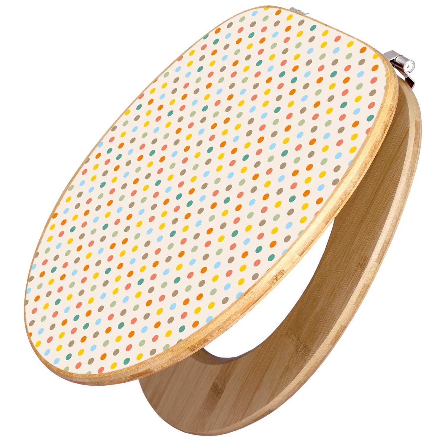 Bild von Banjado Design WC Sitz Bambus Toilettendeckel Toilettensitz Bambus Holz Klodeckel WC-Sitz Universal Scharnieren Motiv Bunte Punkte