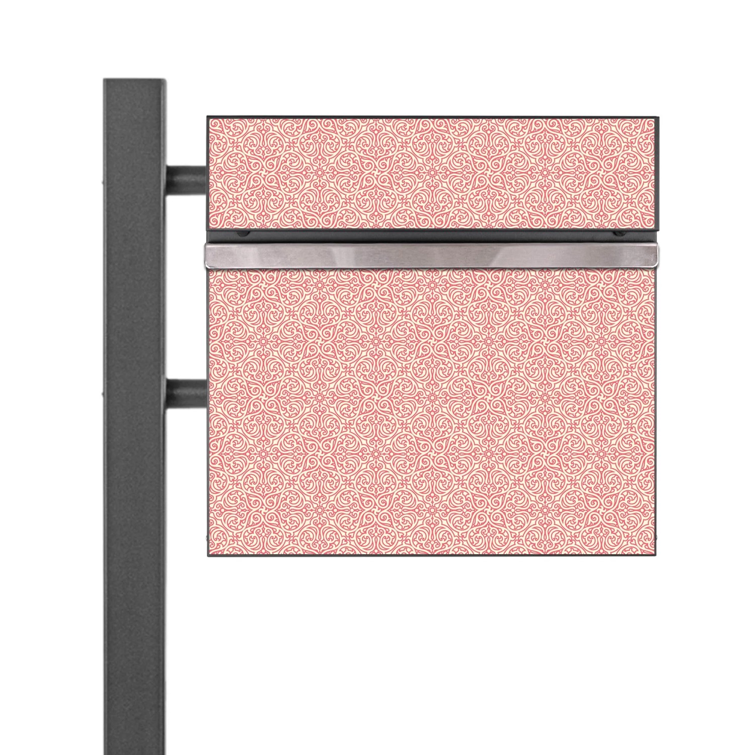 Bild von Banjado Standbriefkasten Anthrazit 45x120x16.5cm Groß Inkl. Montagematerial & 2 Schlüsseln Motiv Rosa Arabesque