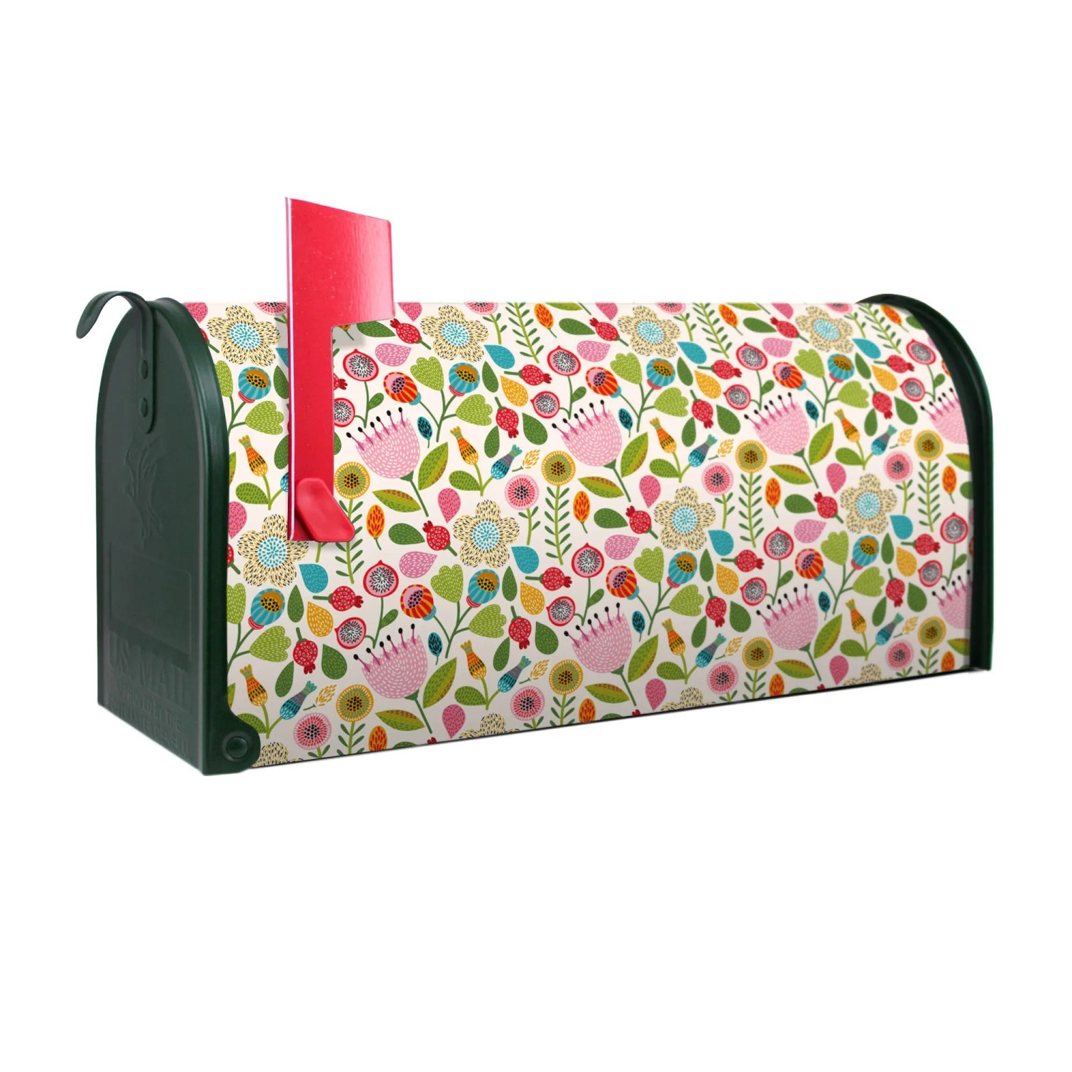 Bild von Banjado Amerikanischer Briefkasten Grün 48x22x16cm US Mailbox Letterbox Postkasten Stahl Pulverbeschichtet Motiv Rosa Kelch Hell