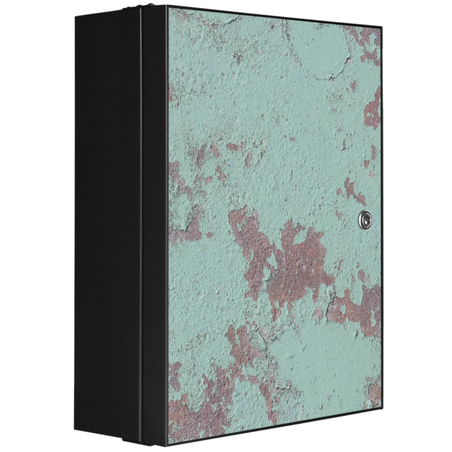 Bild von Banjado XXL Medizinschrank Abschliessbar 35x46x15cm Arzneischrank Anthrazit Aus Metall Front Mit Motiv Blaue Struktur