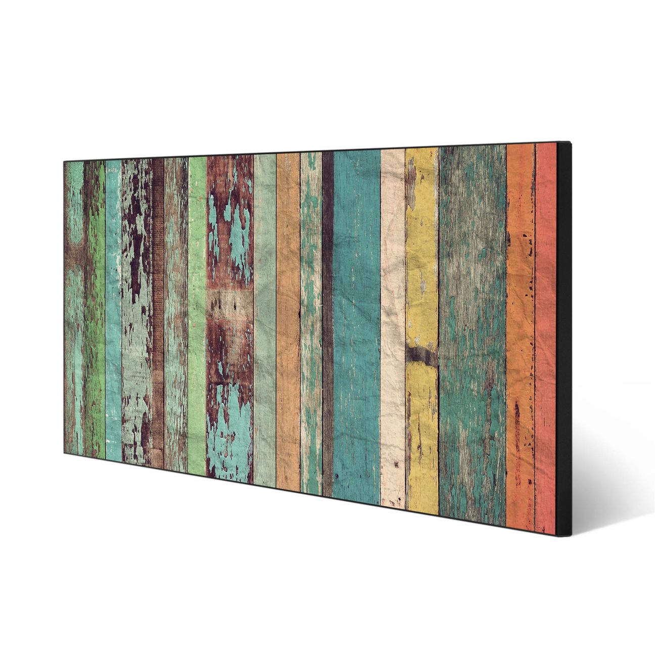 Bild von 1648banjado Metall Magnettafel 37x78cm Silber Querformat mit Motiv Holz bunt, Magnetwand inklusive Montagematerial und 4 Magneten, Pinnwand