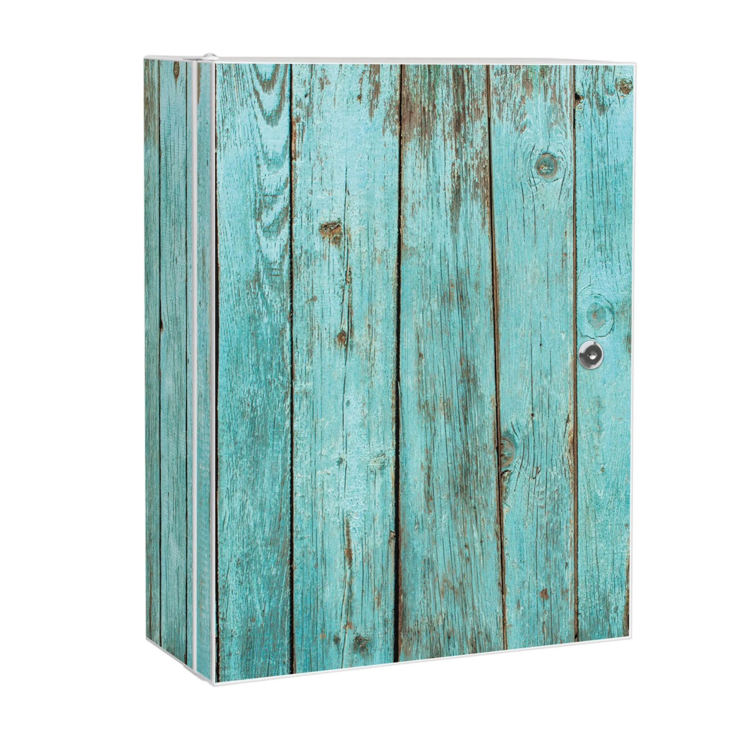 Bild von Banjado XXL Medizinschrank Abschliessbar 35x46x15cm Arzneischrank Weiß Aus Metall Mit Motiv Blaues Holz